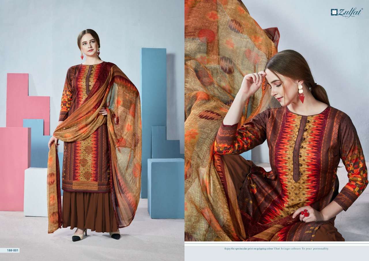 FLORENCE 188 SERIES BY ZULFAT 188-001 TO 188-010 SERIES DESIGNER SHARARA SUITS BEAUTIFUL STYLISH FANCY COLORFUL PARTY WEAR & OCCASIONAL WEAR FPURE COTTON DIGITAL PRINTED DRESSES AT WHOLESALE PRICE