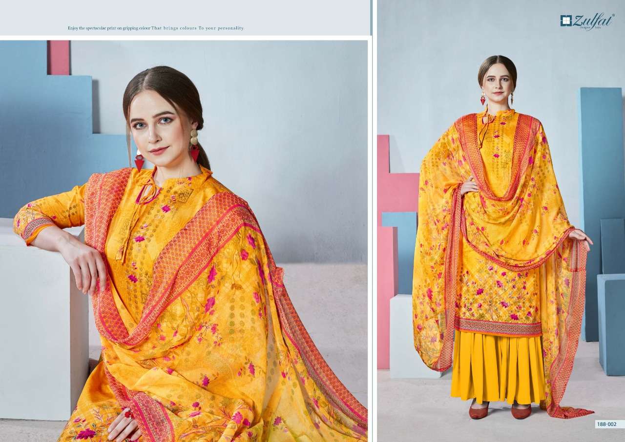 FLORENCE 188 SERIES BY ZULFAT 188-001 TO 188-010 SERIES DESIGNER SHARARA SUITS BEAUTIFUL STYLISH FANCY COLORFUL PARTY WEAR & OCCASIONAL WEAR FPURE COTTON DIGITAL PRINTED DRESSES AT WHOLESALE PRICE
