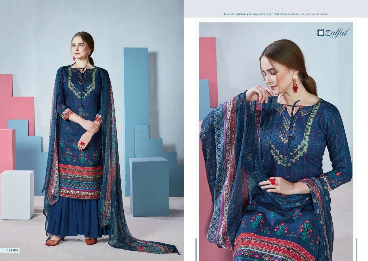 FLORENCE 188 SERIES BY ZULFAT 188-001 TO 188-010 SERIES DESIGNER SHARARA SUITS BEAUTIFUL STYLISH FANCY COLORFUL PARTY WEAR & OCCASIONAL WEAR FPURE COTTON DIGITAL PRINTED DRESSES AT WHOLESALE PRICE