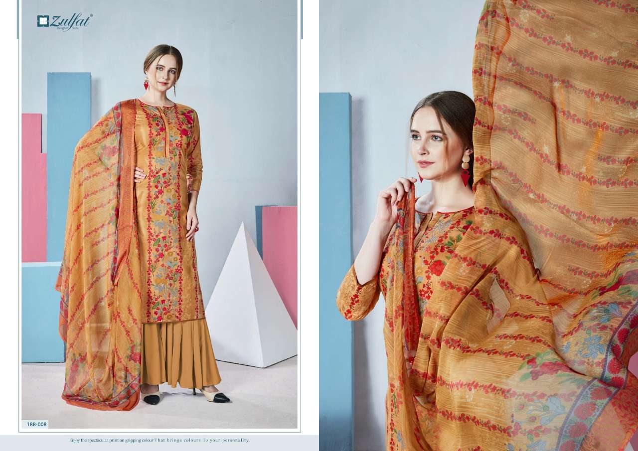 FLORENCE 188 SERIES BY ZULFAT 188-001 TO 188-010 SERIES DESIGNER SHARARA SUITS BEAUTIFUL STYLISH FANCY COLORFUL PARTY WEAR & OCCASIONAL WEAR FPURE COTTON DIGITAL PRINTED DRESSES AT WHOLESALE PRICE