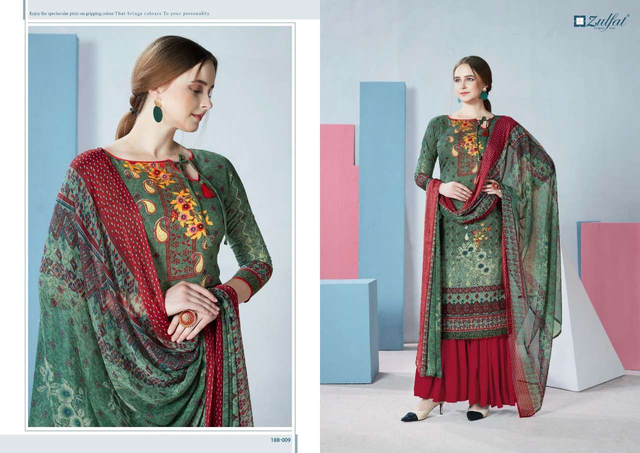 FLORENCE 188 SERIES BY ZULFAT 188-001 TO 188-010 SERIES DESIGNER SHARARA SUITS BEAUTIFUL STYLISH FANCY COLORFUL PARTY WEAR & OCCASIONAL WEAR FPURE COTTON DIGITAL PRINTED DRESSES AT WHOLESALE PRICE