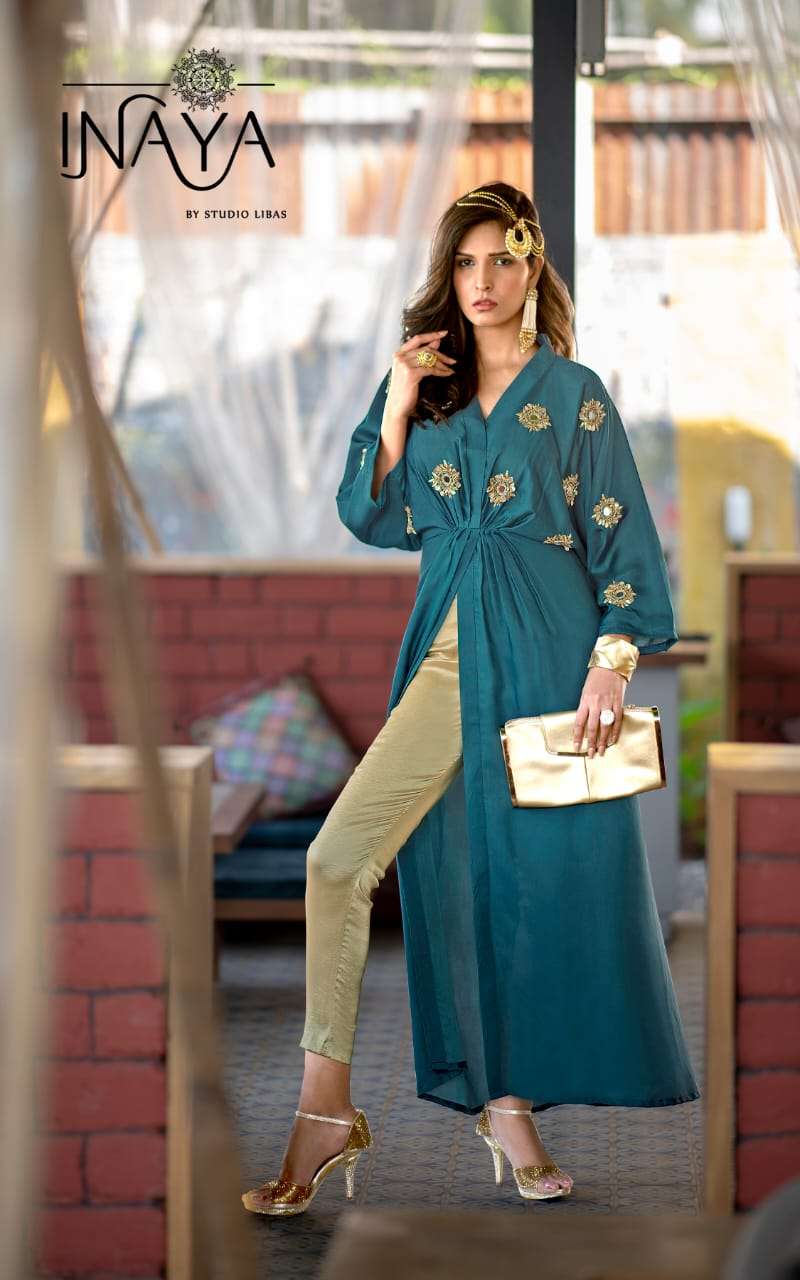 LUXURY PRET COLLECTION VOL-53 BY INAYA 5301 TO 5303 SERIES BEAUTIFUL DESIGNER COLORFUL STYLISH FANCY CASUAL WEAR & ETHNIC WEAR & READY TO WEAR PURE MODAL KURTIS & PALAZZOS AT WHOLESALE PRICE