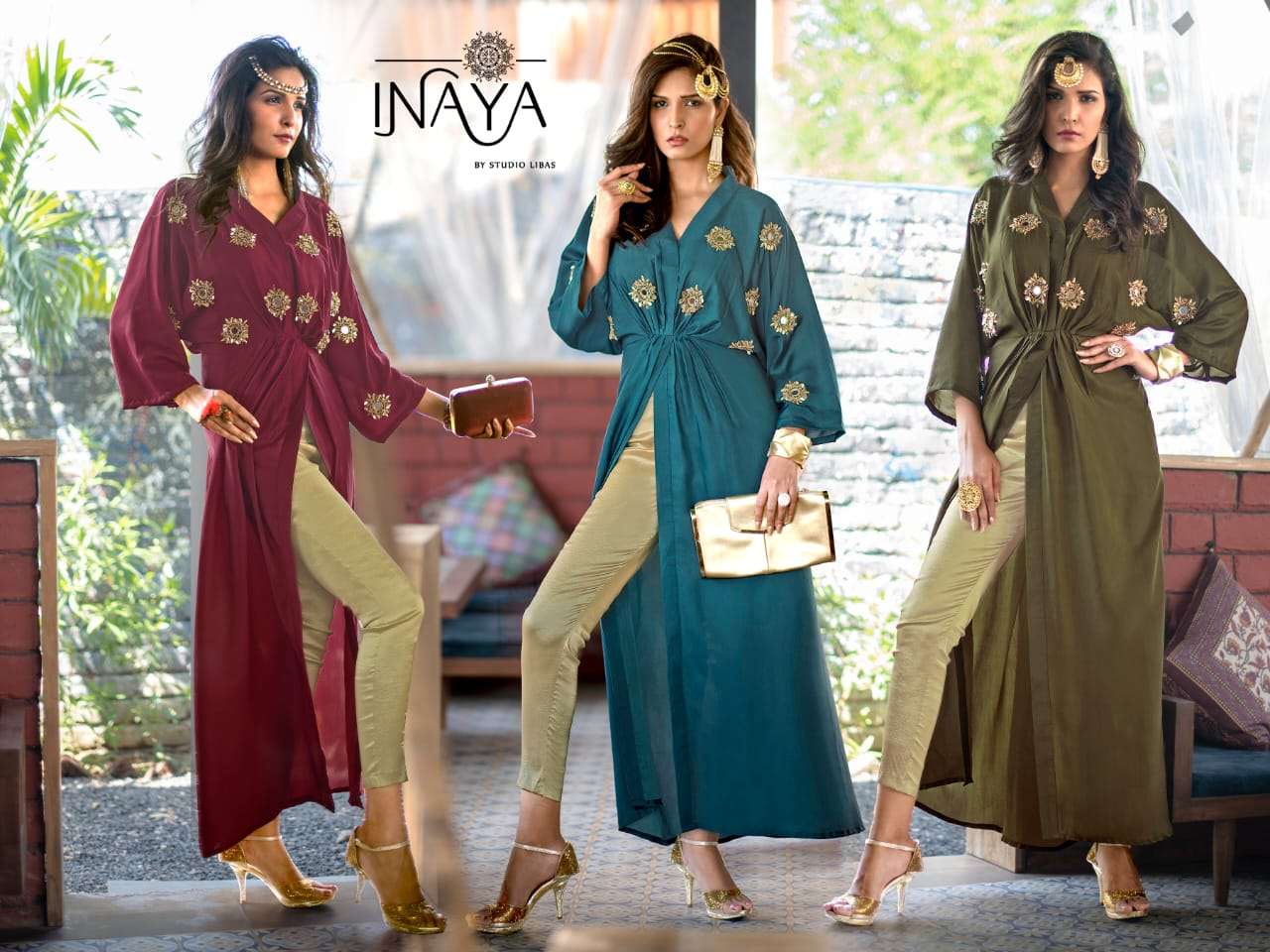 LUXURY PRET COLLECTION VOL-53 BY INAYA 5301 TO 5303 SERIES BEAUTIFUL DESIGNER COLORFUL STYLISH FANCY CASUAL WEAR & ETHNIC WEAR & READY TO WEAR PURE MODAL KURTIS & PALAZZOS AT WHOLESALE PRICE