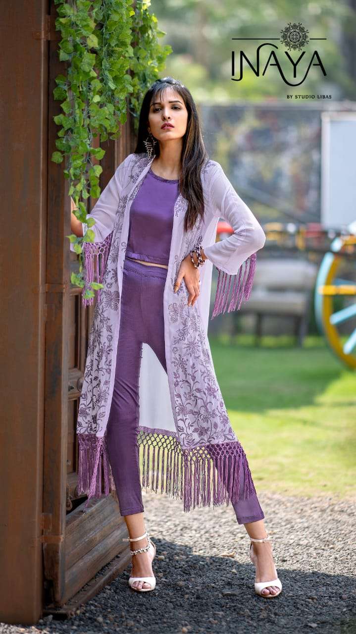 LUXURY PRET COLLECTION VOL-51 BY INAYA 5101 TO 5103 SERIES BEAUTIFUL DESIGNER COLORFUL STYLISH FANCY CASUAL WEAR & ETHNIC WEAR & READY TO WEAR PURE GEORGETTE KURTIS WITH PALAZZO & JACKETS AT WHOLESALE PRICE