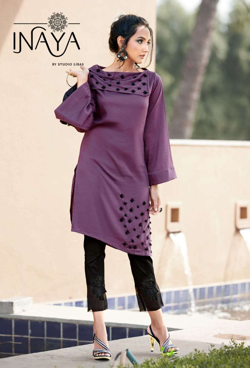 LUXURY PRET COLLECTION VOL-57 BY INAYA 5701 TO 5703 SERIES BEAUTIFUL DESIGNER COLORFUL STYLISH FANCY CASUAL WEAR & ETHNIC WEAR & READY TO WEAR PURE CHINNON SILK KURTIS & PALAZZOS AT WHOLESALE PRICE