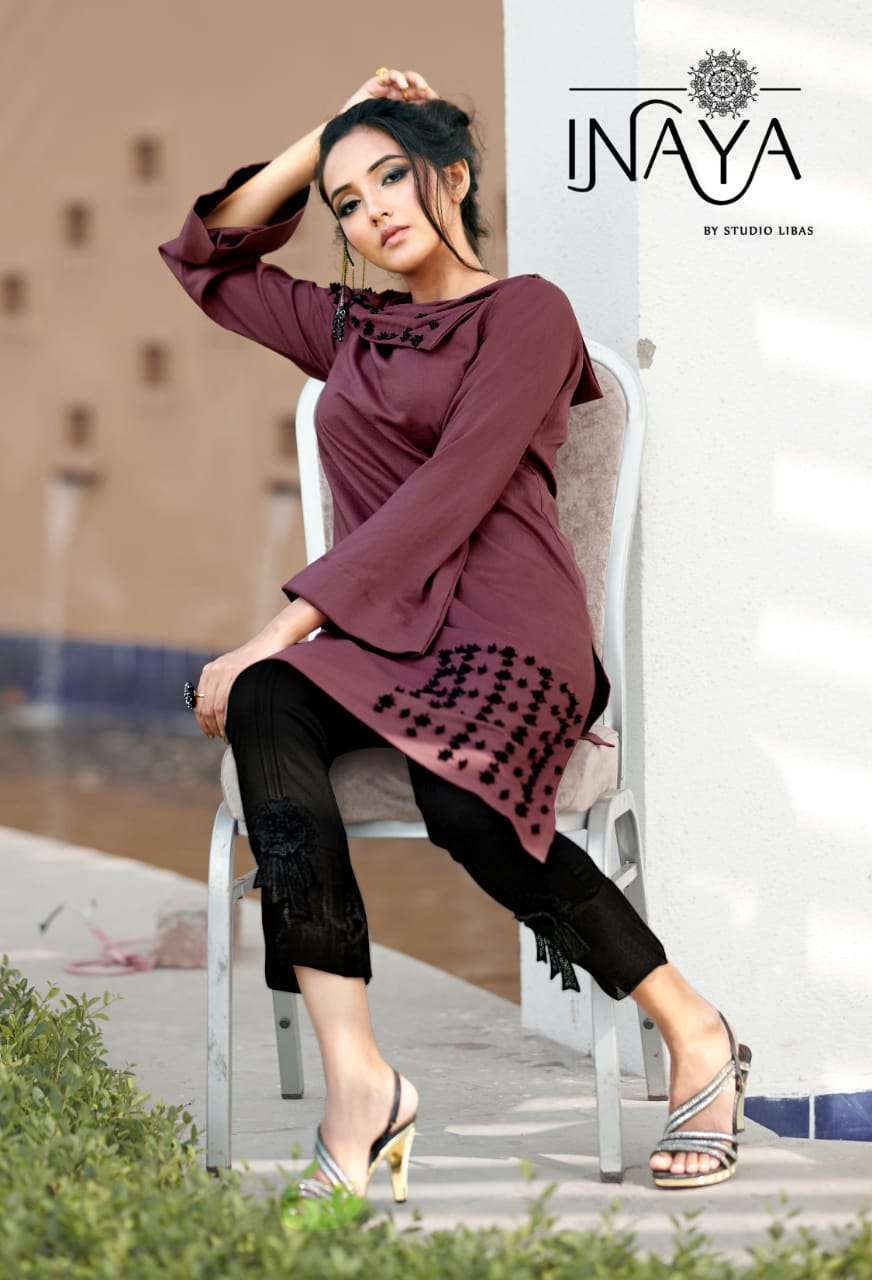 LUXURY PRET COLLECTION VOL-57 BY INAYA 5701 TO 5703 SERIES BEAUTIFUL DESIGNER COLORFUL STYLISH FANCY CASUAL WEAR & ETHNIC WEAR & READY TO WEAR PURE CHINNON SILK KURTIS & PALAZZOS AT WHOLESALE PRICE