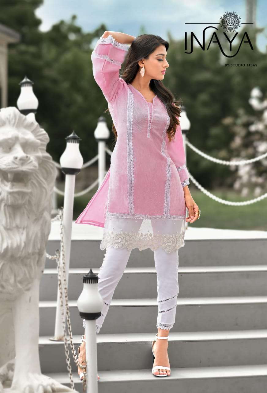 LUXURY PRET COLLECTION VOL-60 BY INAYA 6001 TO 6003 SERIES BEAUTIFUL DESIGNER COLORFUL STYLISH FANCY CASUAL WEAR & ETHNIC WEAR & READY TO WEAR PURE LINEN KURTIS & PALAZZOS AT WHOLESALE PRICE