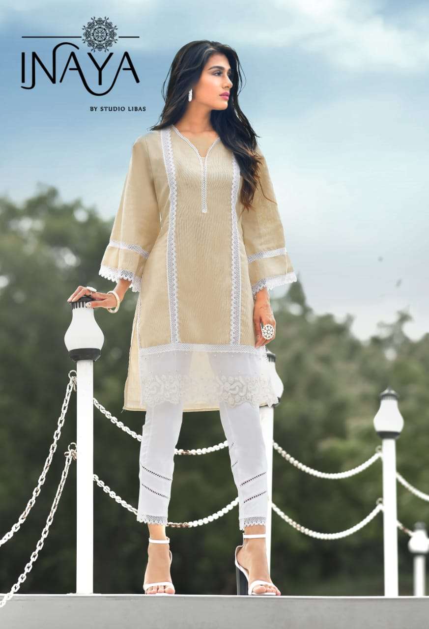 LUXURY PRET COLLECTION VOL-60 BY INAYA 6001 TO 6003 SERIES BEAUTIFUL DESIGNER COLORFUL STYLISH FANCY CASUAL WEAR & ETHNIC WEAR & READY TO WEAR PURE LINEN KURTIS & PALAZZOS AT WHOLESALE PRICE