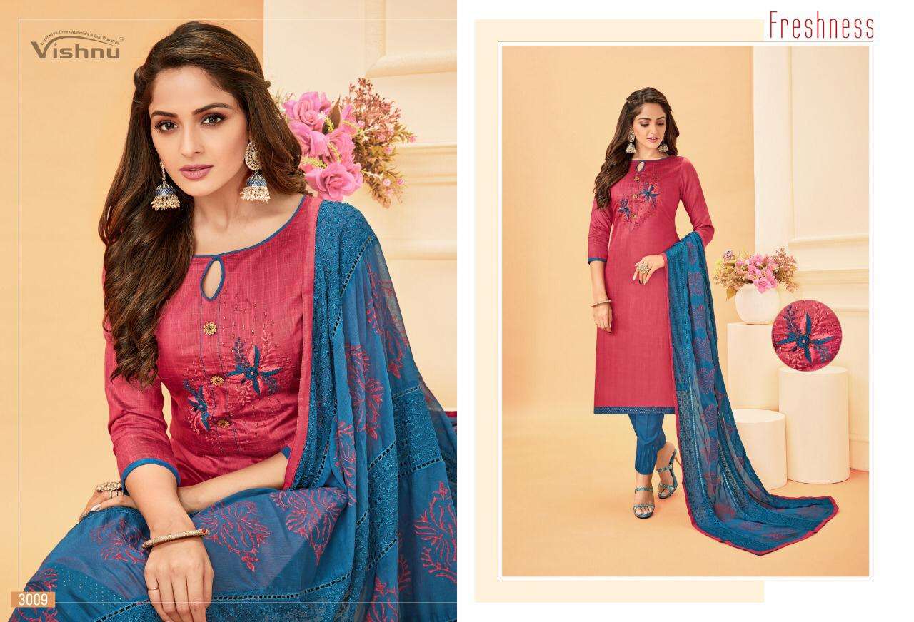 NOUREEN VOL-8 BY VISHNU PRINTS 3001 TO 3012 SERIES BEAUTIFUL SUITS STYLISH FANCY COLORFUL PARTY WEAR & ETHNIC WEAR POLY COTTON PRINTED DRESSES AT WHOLESALE PRICE