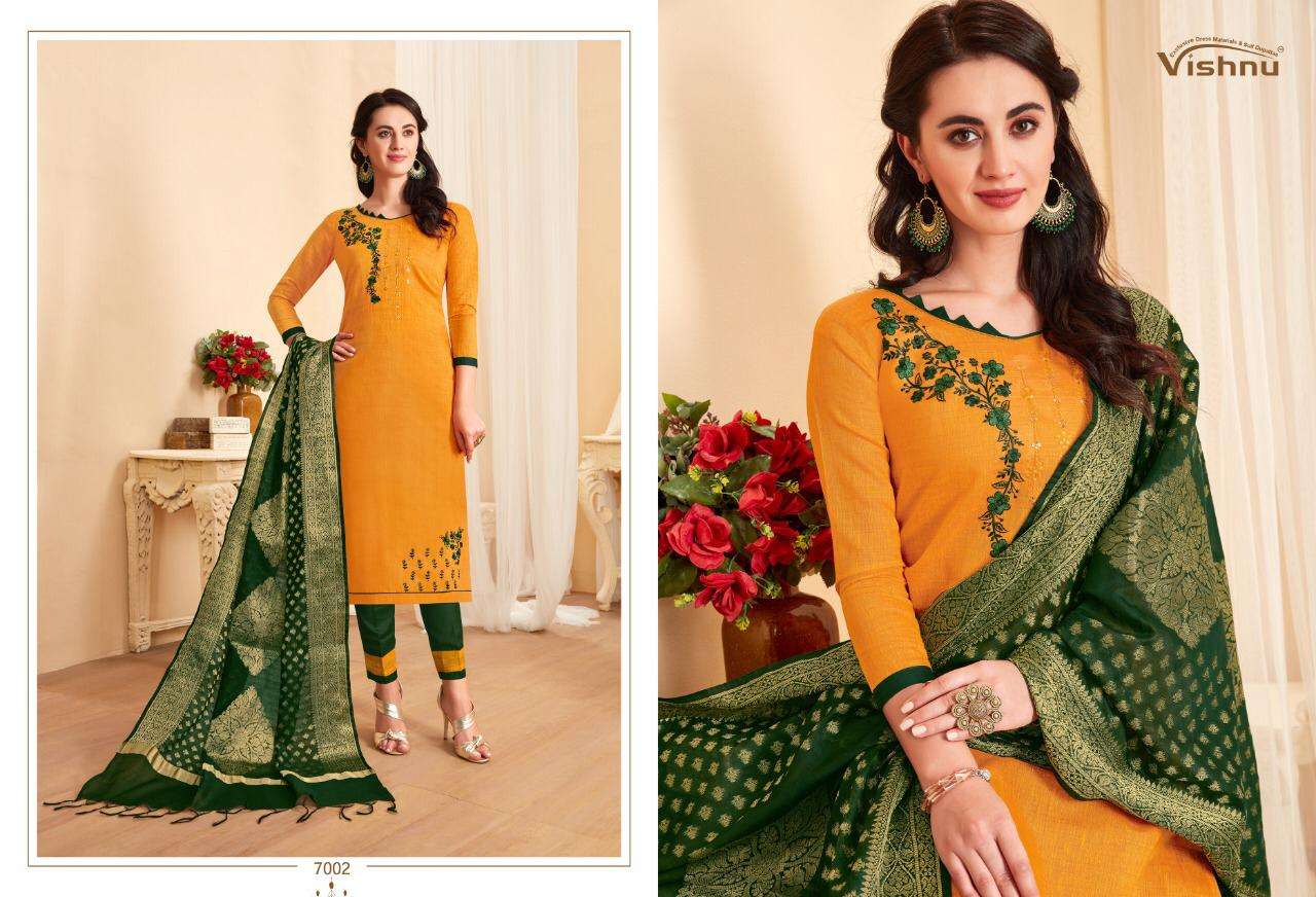 TREESHA VOL-7 BY VISHNU PRINTS 7001 TO 7012 SERIES BEAUTIFUL SUITS STYLISH FANCY COLORFUL PARTY WEAR & ETHNIC WEAR POLY COTTON PRINTED DRESSES AT WHOLESALE PRICE