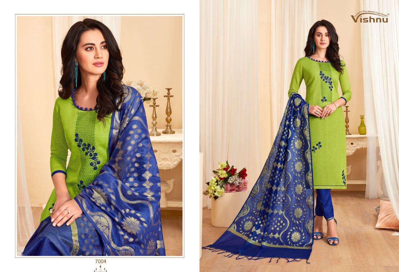 TREESHA VOL-7 BY VISHNU PRINTS 7001 TO 7012 SERIES BEAUTIFUL SUITS STYLISH FANCY COLORFUL PARTY WEAR & ETHNIC WEAR POLY COTTON PRINTED DRESSES AT WHOLESALE PRICE