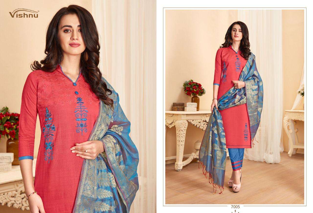 TREESHA VOL-7 BY VISHNU PRINTS 7001 TO 7012 SERIES BEAUTIFUL SUITS STYLISH FANCY COLORFUL PARTY WEAR & ETHNIC WEAR POLY COTTON PRINTED DRESSES AT WHOLESALE PRICE