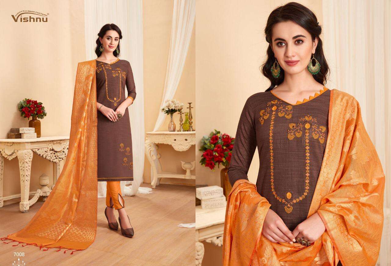 TREESHA VOL-7 BY VISHNU PRINTS 7001 TO 7012 SERIES BEAUTIFUL SUITS STYLISH FANCY COLORFUL PARTY WEAR & ETHNIC WEAR POLY COTTON PRINTED DRESSES AT WHOLESALE PRICE