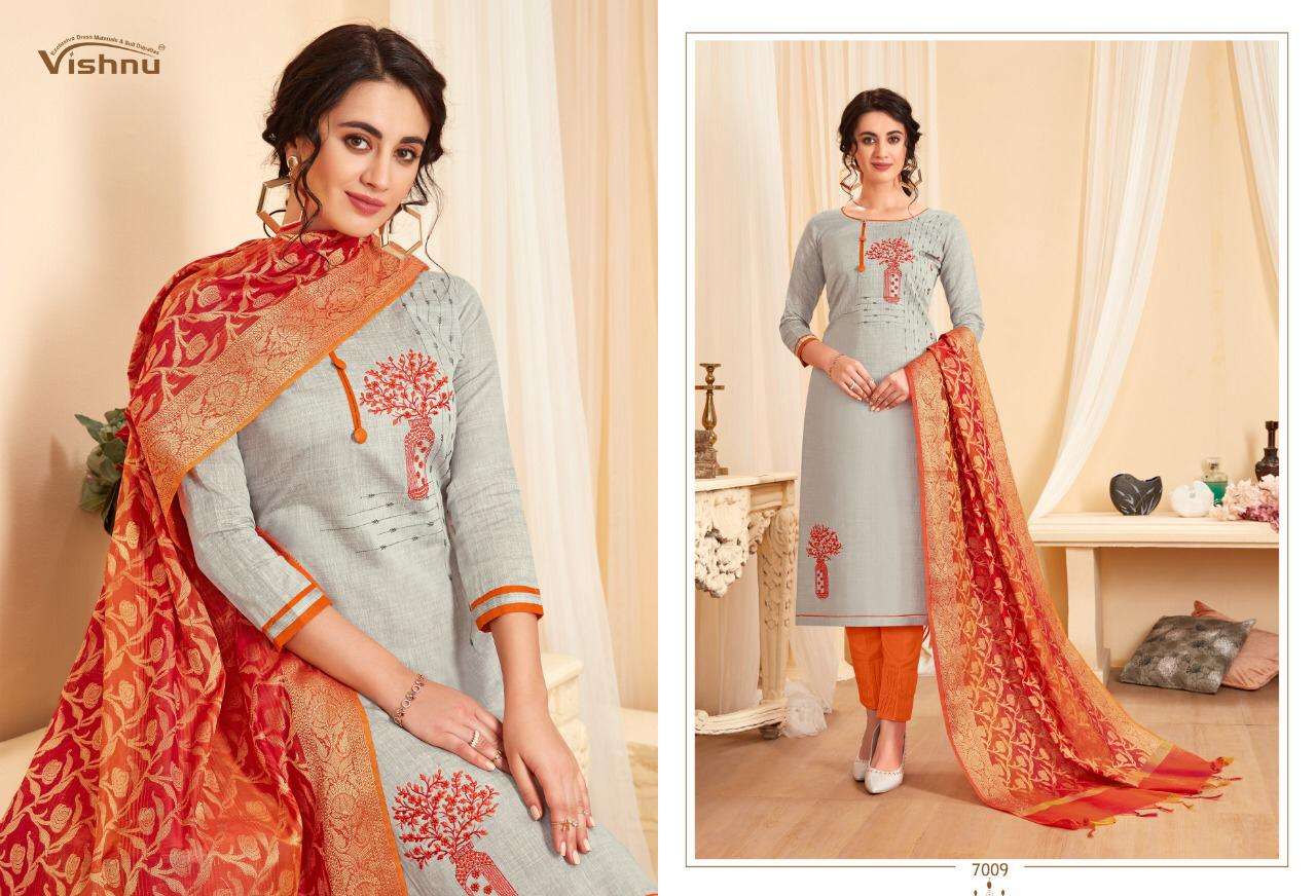 TREESHA VOL-7 BY VISHNU PRINTS 7001 TO 7012 SERIES BEAUTIFUL SUITS STYLISH FANCY COLORFUL PARTY WEAR & ETHNIC WEAR POLY COTTON PRINTED DRESSES AT WHOLESALE PRICE
