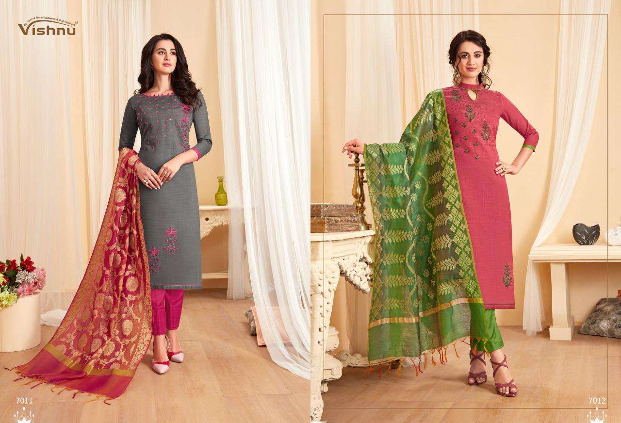 TREESHA VOL-7 BY VISHNU PRINTS 7001 TO 7012 SERIES BEAUTIFUL SUITS STYLISH FANCY COLORFUL PARTY WEAR & ETHNIC WEAR POLY COTTON PRINTED DRESSES AT WHOLESALE PRICE