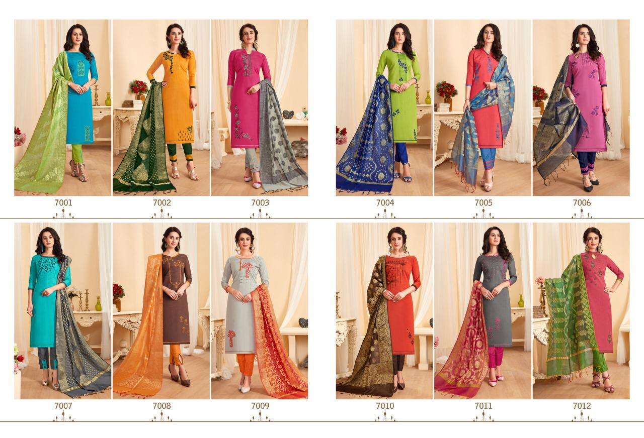 TREESHA VOL-7 BY VISHNU PRINTS 7001 TO 7012 SERIES BEAUTIFUL SUITS STYLISH FANCY COLORFUL PARTY WEAR & ETHNIC WEAR POLY COTTON PRINTED DRESSES AT WHOLESALE PRICE