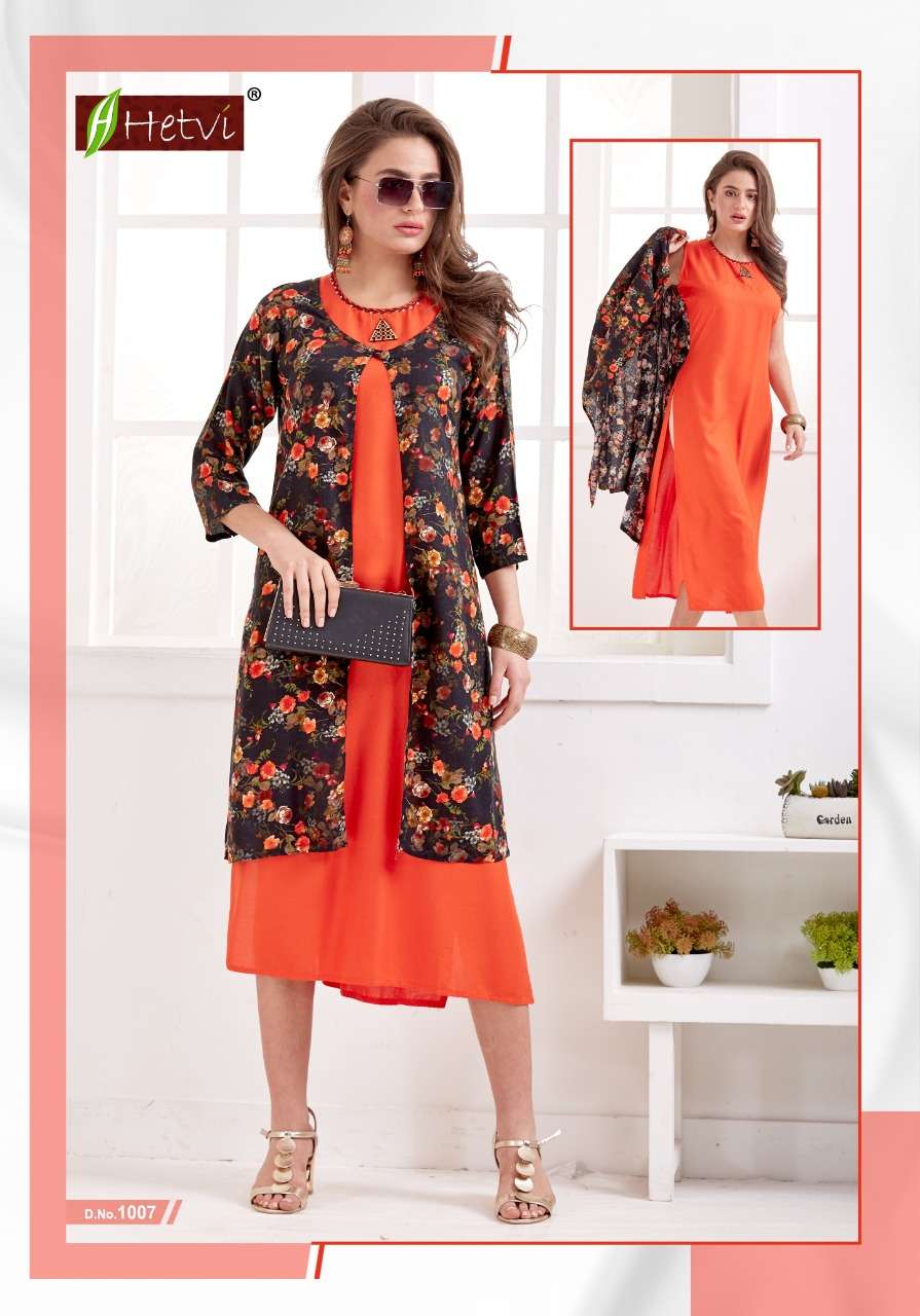 ETA BY HETVI 1001 TO 1008 SERIES BEAUTIFUL STYLISH FANCY COLORFUL CASUAL WEAR & ETHNIC WEAR & READY TO WEAR RAYON PRINTED KURTIS AT WHOLESALE PRICE