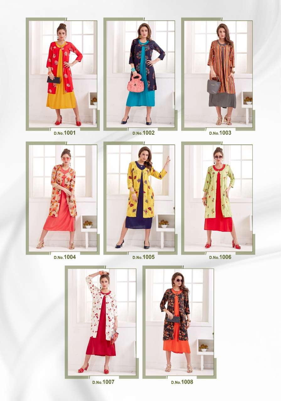 ETA BY HETVI 1001 TO 1008 SERIES BEAUTIFUL STYLISH FANCY COLORFUL CASUAL WEAR & ETHNIC WEAR & READY TO WEAR RAYON PRINTED KURTIS AT WHOLESALE PRICE