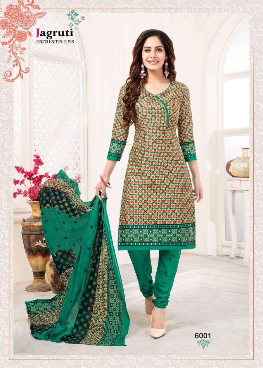 LADLI VOL-6 BY JAGRUTI 6001 TO 6010 SERIES BEAUTIFUL SUITS STYLISH FANCY COLORFUL PARTY WEAR & ETHNIC WEAR COTTON PRINTED DRESSES AT WHOLESALE PRICE