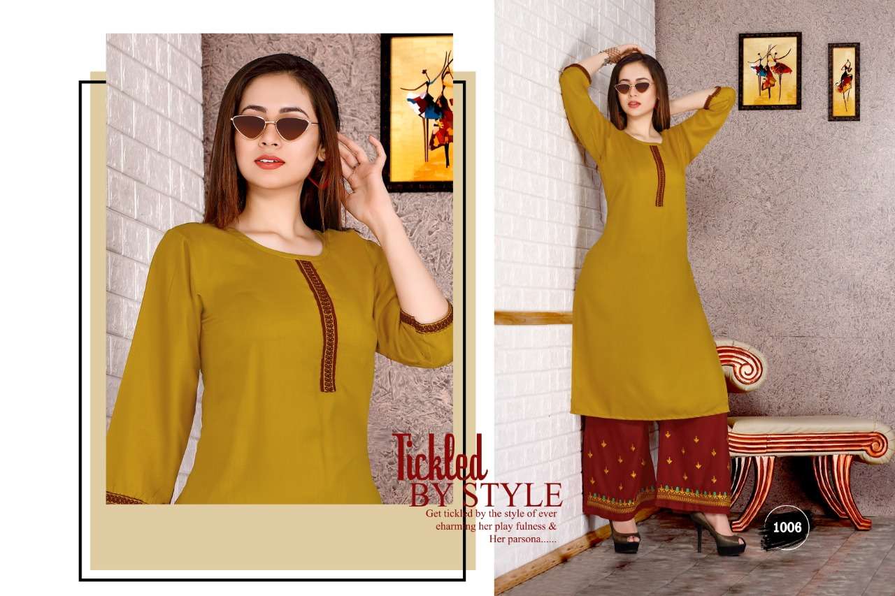 PLAZO ZONE-9 BY FASHION TALK 1001 TO 1006 SERIES STYLISH FANCY BEAUTIFUL COLORFUL CASUAL WEAR & ETHNIC WEAR 14 KG HEAVY RAYON KURTIS AT WHOLESALE PRICE