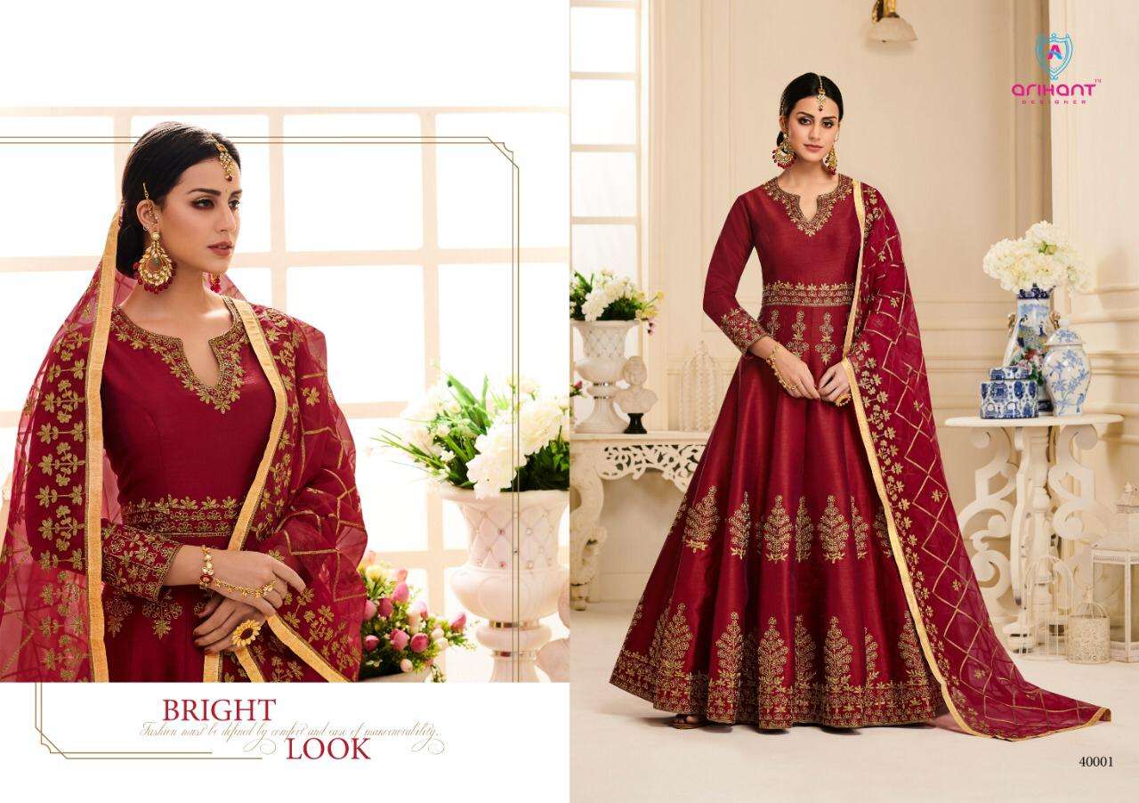 Ayana By Arihant Designer 40001 To 40004 Series Designer Anarkali Suits Wedding Collection Beautiful Fancy Colorful Party Wear & Occasional Wear Mulberry Silk With Fusing / Apple Georgette Embroidery Dresses At Wholesale Price