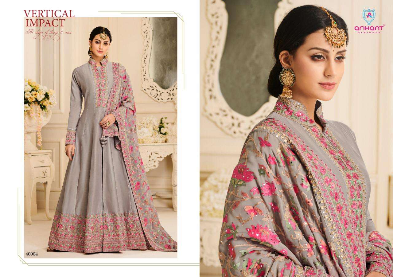 Ayana By Arihant Designer 40001 To 40004 Series Designer Anarkali Suits Wedding Collection Beautiful Fancy Colorful Party Wear & Occasional Wear Mulberry Silk With Fusing / Apple Georgette Embroidery Dresses At Wholesale Price