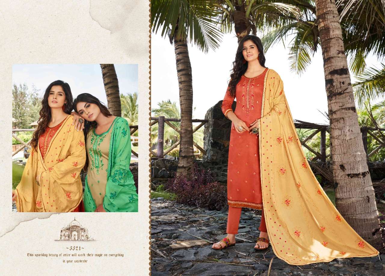 TAJ VOL-2 BY KESSI FABRICS 5521 TO 5528 SERIES BEAUTIFUL SUITS STYLISH FANCY COLORFUL PARTY WEAR & OCCASIONAL WEAR JAM SILK WITH EMBROIDERY DRESSES AT WHOLESALE PRICE