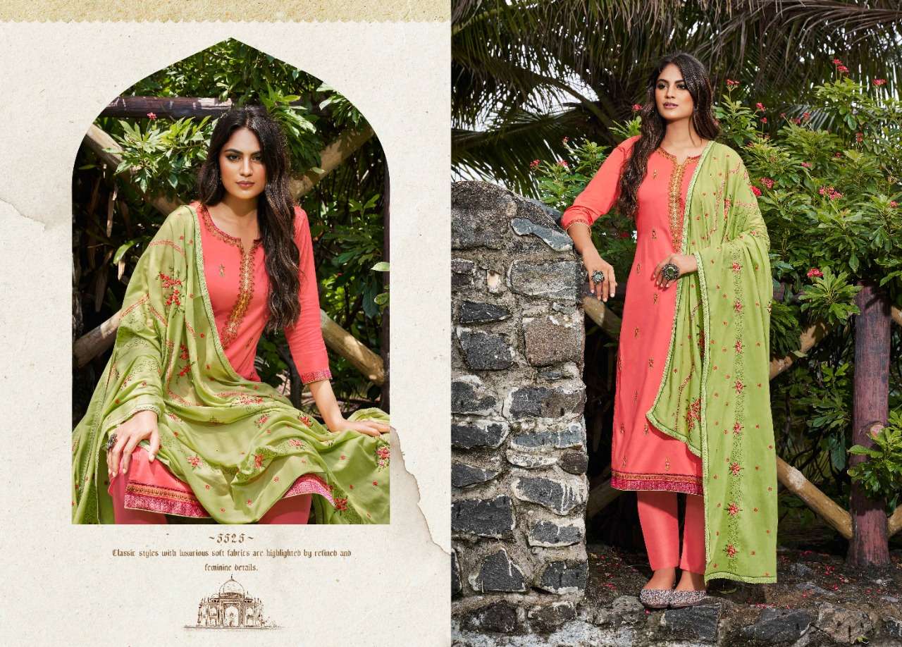 TAJ VOL-2 BY KESSI FABRICS 5521 TO 5528 SERIES BEAUTIFUL SUITS STYLISH FANCY COLORFUL PARTY WEAR & OCCASIONAL WEAR JAM SILK WITH EMBROIDERY DRESSES AT WHOLESALE PRICE