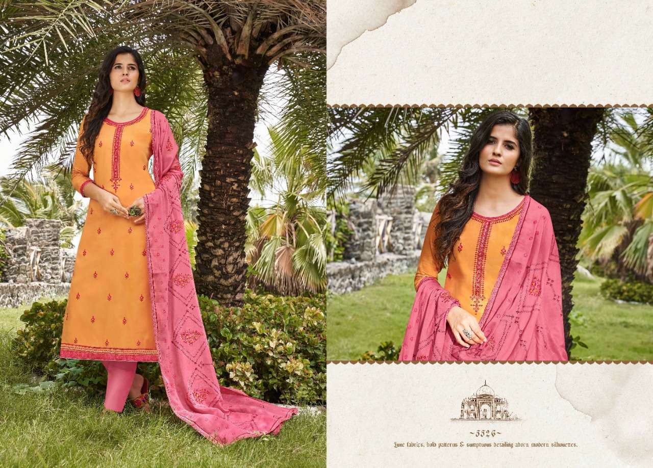 TAJ VOL-2 BY KESSI FABRICS 5521 TO 5528 SERIES BEAUTIFUL SUITS STYLISH FANCY COLORFUL PARTY WEAR & OCCASIONAL WEAR JAM SILK WITH EMBROIDERY DRESSES AT WHOLESALE PRICE