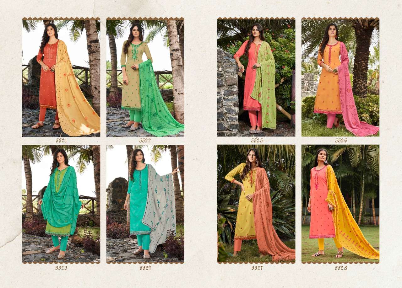 TAJ VOL-2 BY KESSI FABRICS 5521 TO 5528 SERIES BEAUTIFUL SUITS STYLISH FANCY COLORFUL PARTY WEAR & OCCASIONAL WEAR JAM SILK WITH EMBROIDERY DRESSES AT WHOLESALE PRICE