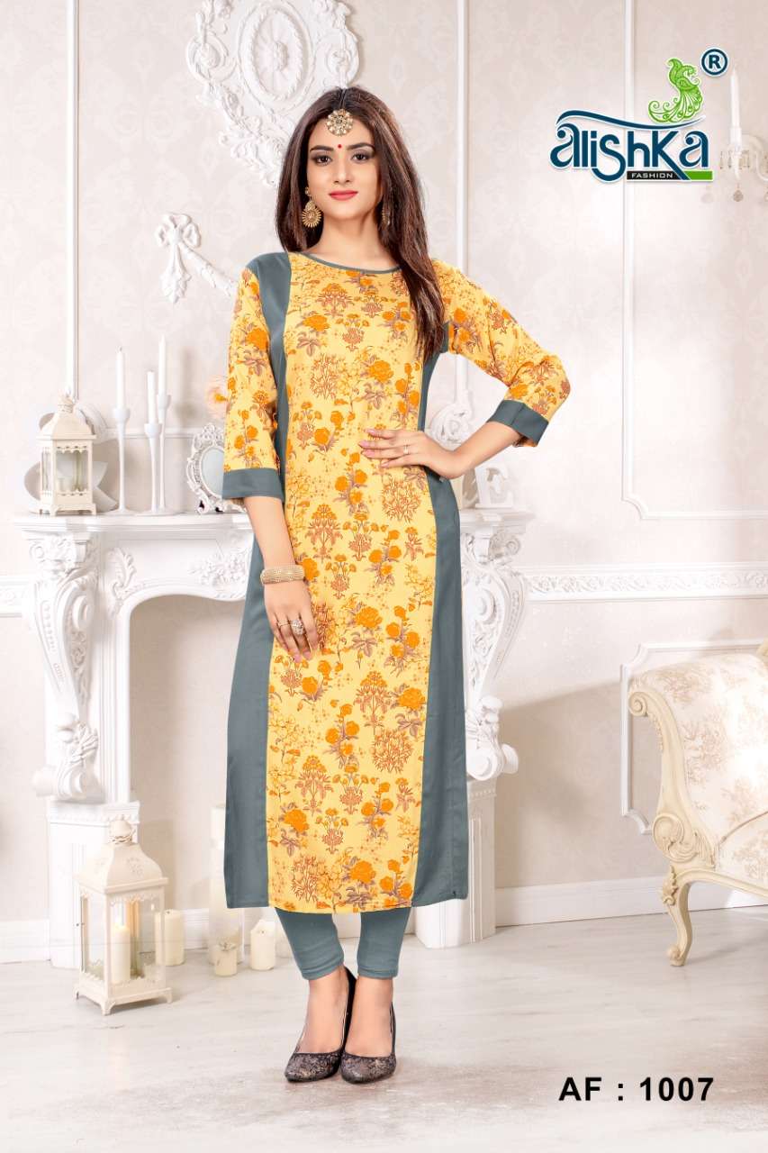 HAPPY BY ALISHKA FASHION 1005 TO 1007 SERIES BEAUTIFUL COLORFUL STYLISH FANCY CASUAL WEAR & ETHNIC WEAR & READY TO WEAR RAYON PRINTED KURTIS AT WHOLESALE PRICE