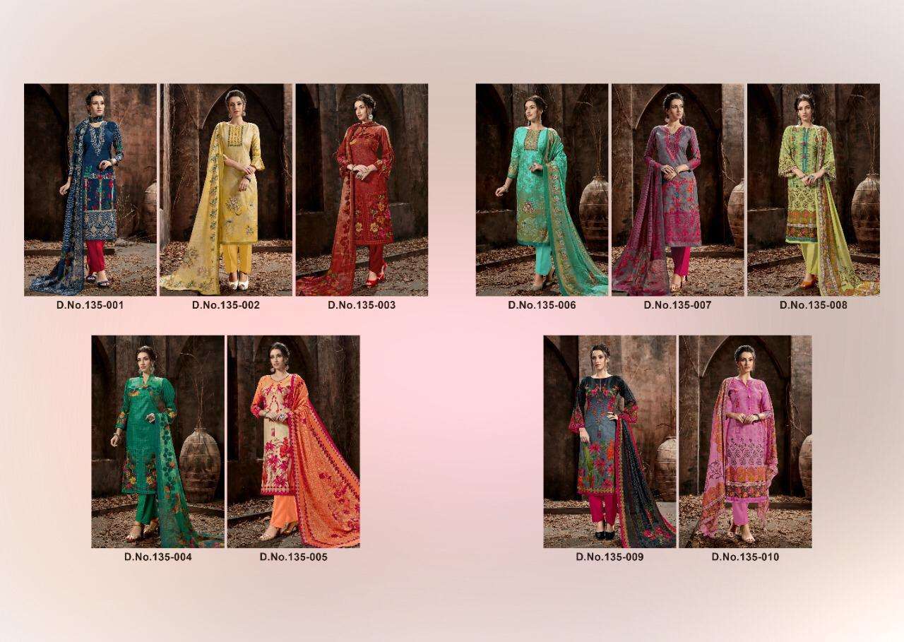 JHUMMAR BY KAY VEE 135-001 TO 135-010 SERIES DESIGNER SUITS BEAUTIFUL STYLISH FANCY COLORFUL PARTY WEAR & ETHNIC WEAR HEAVY CAMBRIC COTTON DIGITAL PRINTED DRESSES AT WHOLESALE PRICE