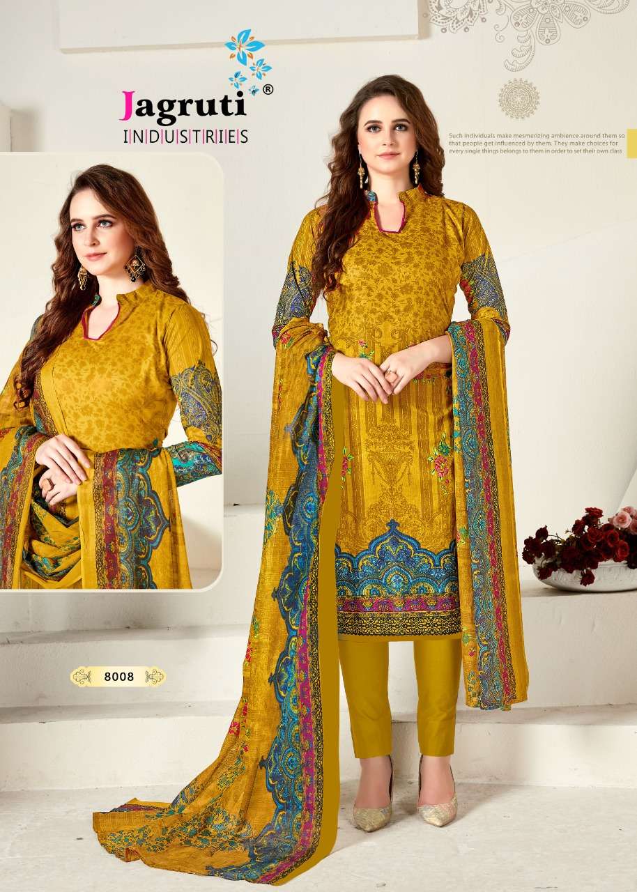 NARGISH VOL-8 BY JAGRUTI 8001 TO 8010 SERIES BEAUTIFUL SUITS STYLISH FANCY COLORFUL PARTY WEAR & OCCASIONAL WEAR COTTON PRINTED DRESSES AT WHOLESALE PRICE