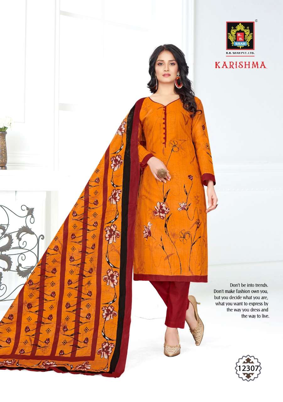 KARISHMA VOL-4 BY B B SHAH 12301 TO 12312 SERIES DESIGNER SUITS BEAUTIFUL FANCY COLORFUL STYLISH PARTY WEAR & ETHNIC WEAR COTTON PRINTED DRESSES AT WHOLESALE PRICE