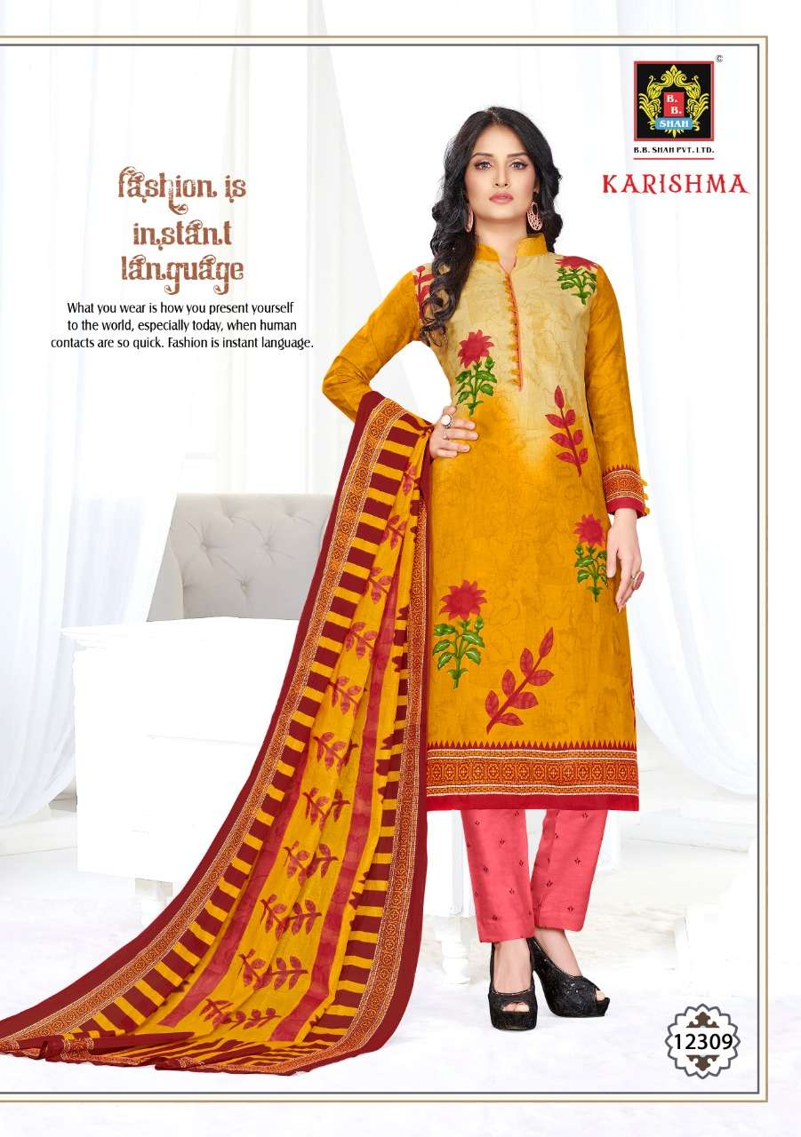 KARISHMA VOL-4 BY B B SHAH 12301 TO 12312 SERIES DESIGNER SUITS BEAUTIFUL FANCY COLORFUL STYLISH PARTY WEAR & ETHNIC WEAR COTTON PRINTED DRESSES AT WHOLESALE PRICE