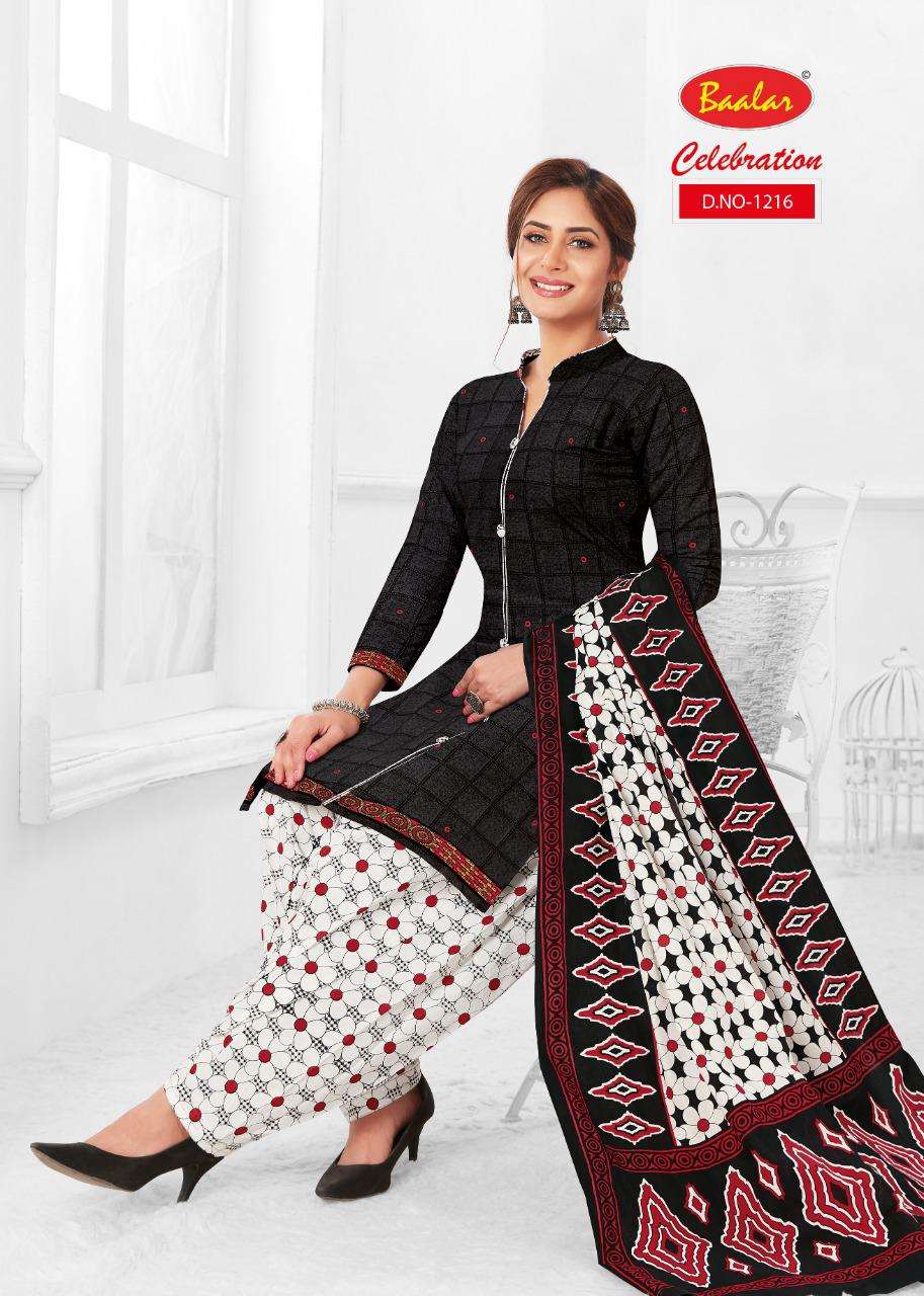 CELEBRATION VOL-12 BY BAALAR 1215 TO 1232 SERIES DESIGNER PATIYALA SUITS BEAUTIFUL FANCY COLORFUL STYLISH PARTY WEAR & ETHNIC WEAR COTTON PRINTED DRESSES AT WHOLESALE PRICE