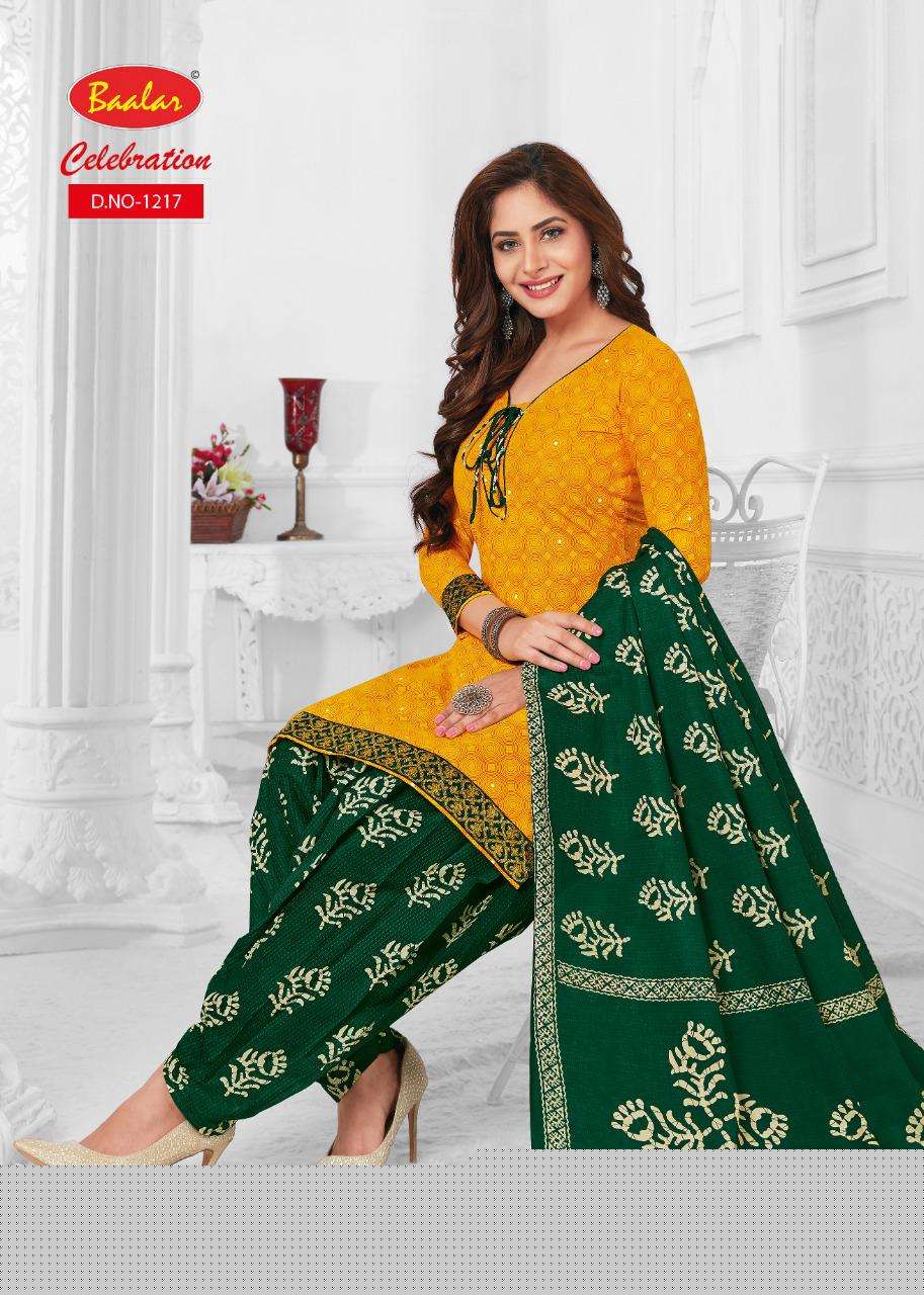 CELEBRATION VOL-12 BY BAALAR 1215 TO 1232 SERIES DESIGNER PATIYALA SUITS BEAUTIFUL FANCY COLORFUL STYLISH PARTY WEAR & ETHNIC WEAR COTTON PRINTED DRESSES AT WHOLESALE PRICE
