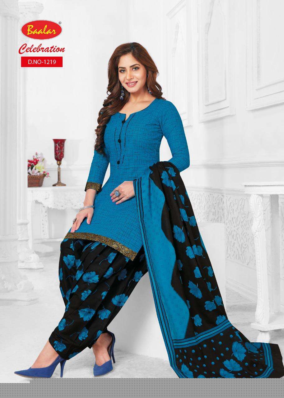 CELEBRATION VOL-12 BY BAALAR 1215 TO 1232 SERIES DESIGNER PATIYALA SUITS BEAUTIFUL FANCY COLORFUL STYLISH PARTY WEAR & ETHNIC WEAR COTTON PRINTED DRESSES AT WHOLESALE PRICE