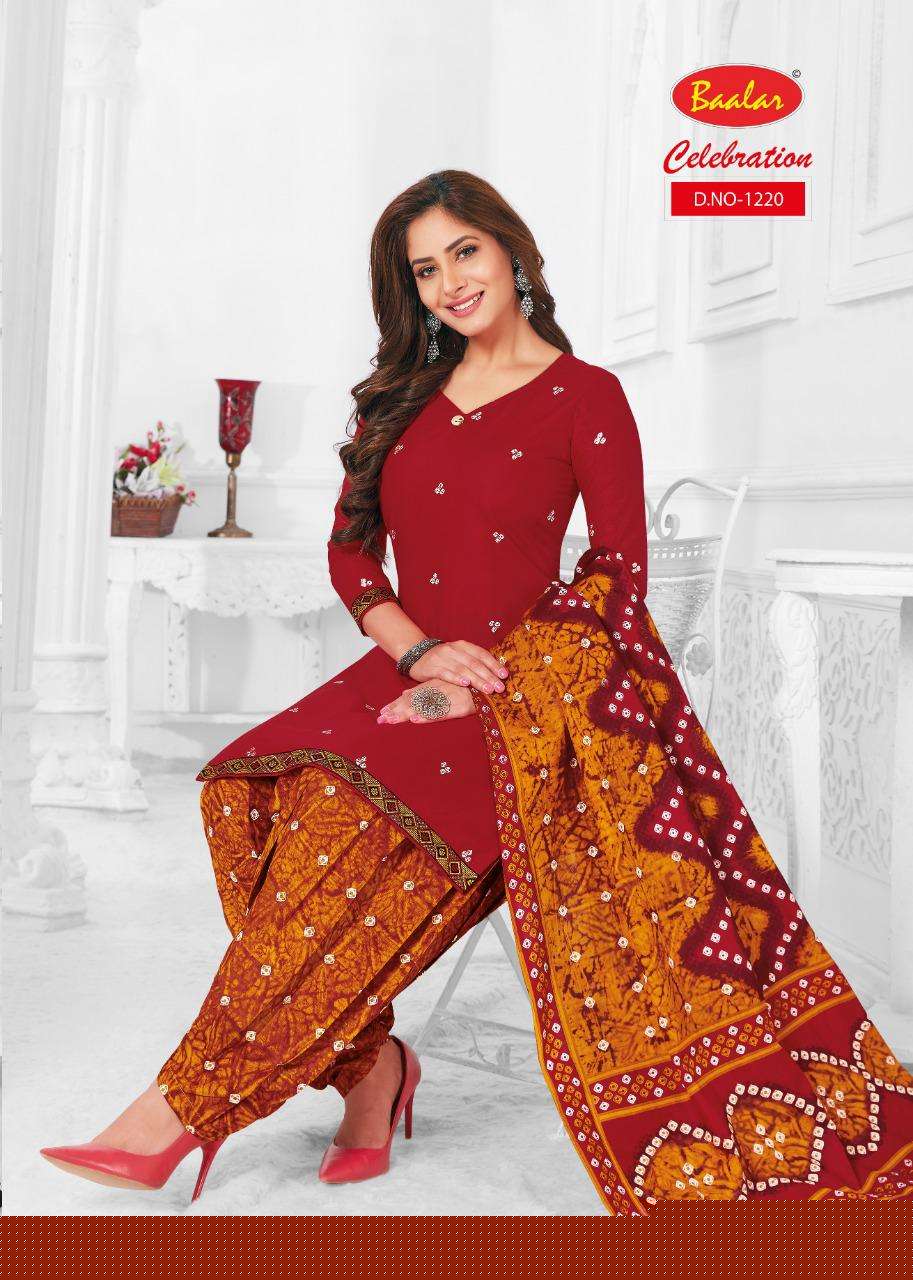 CELEBRATION VOL-12 BY BAALAR 1215 TO 1232 SERIES DESIGNER PATIYALA SUITS BEAUTIFUL FANCY COLORFUL STYLISH PARTY WEAR & ETHNIC WEAR COTTON PRINTED DRESSES AT WHOLESALE PRICE