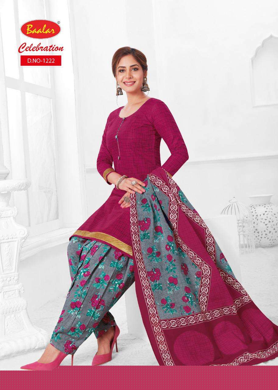 CELEBRATION VOL-12 BY BAALAR 1215 TO 1232 SERIES DESIGNER PATIYALA SUITS BEAUTIFUL FANCY COLORFUL STYLISH PARTY WEAR & ETHNIC WEAR COTTON PRINTED DRESSES AT WHOLESALE PRICE