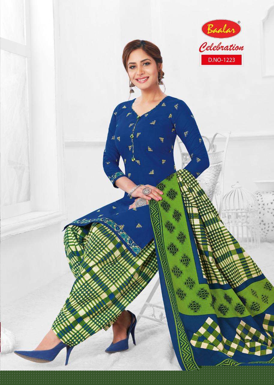 CELEBRATION VOL-12 BY BAALAR 1215 TO 1232 SERIES DESIGNER PATIYALA SUITS BEAUTIFUL FANCY COLORFUL STYLISH PARTY WEAR & ETHNIC WEAR COTTON PRINTED DRESSES AT WHOLESALE PRICE