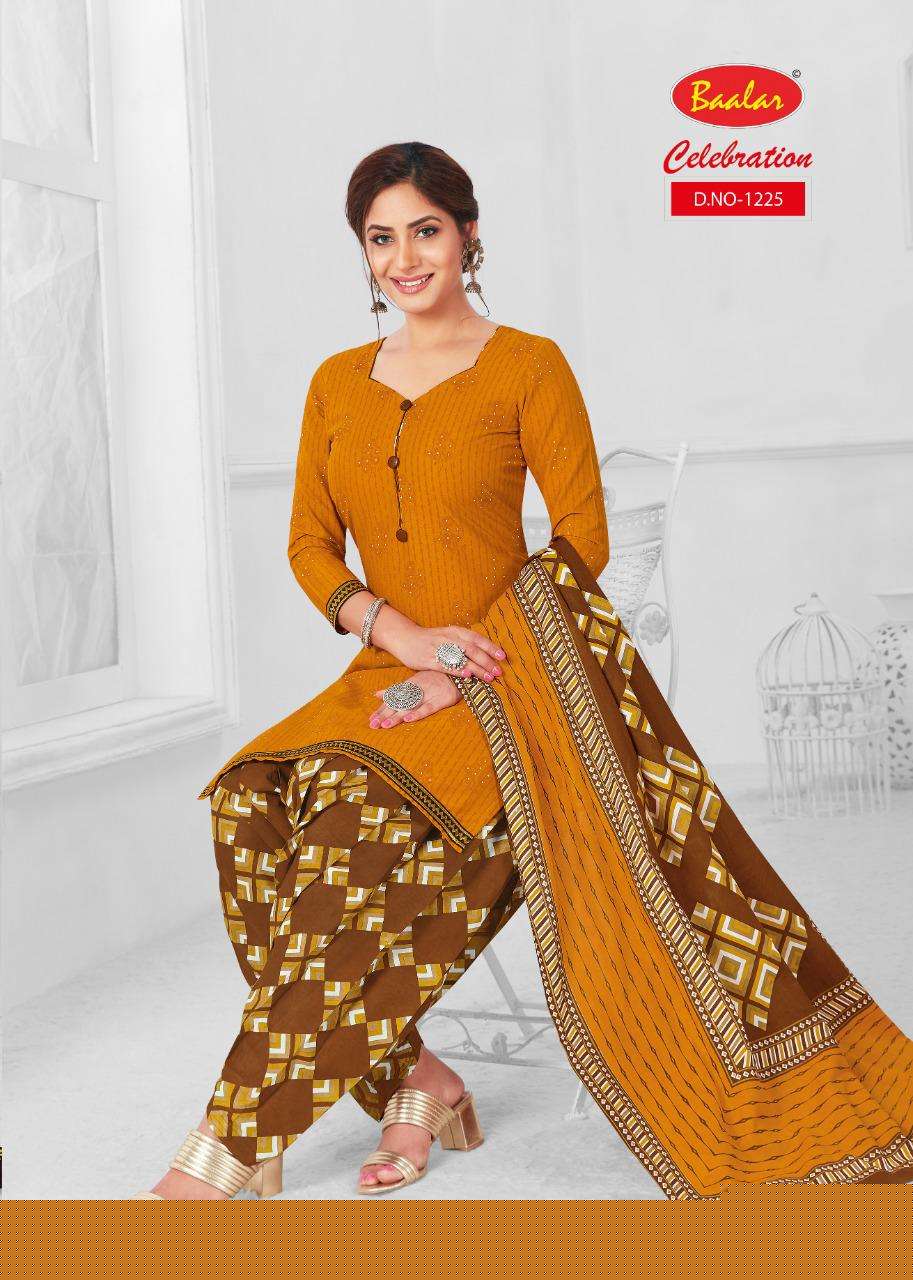 CELEBRATION VOL-12 BY BAALAR 1215 TO 1232 SERIES DESIGNER PATIYALA SUITS BEAUTIFUL FANCY COLORFUL STYLISH PARTY WEAR & ETHNIC WEAR COTTON PRINTED DRESSES AT WHOLESALE PRICE