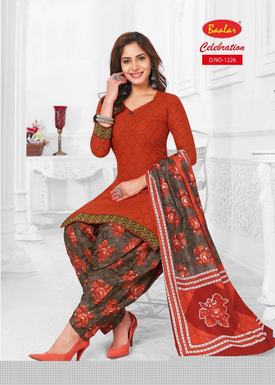 CELEBRATION VOL-12 BY BAALAR 1215 TO 1232 SERIES DESIGNER PATIYALA SUITS BEAUTIFUL FANCY COLORFUL STYLISH PARTY WEAR & ETHNIC WEAR COTTON PRINTED DRESSES AT WHOLESALE PRICE