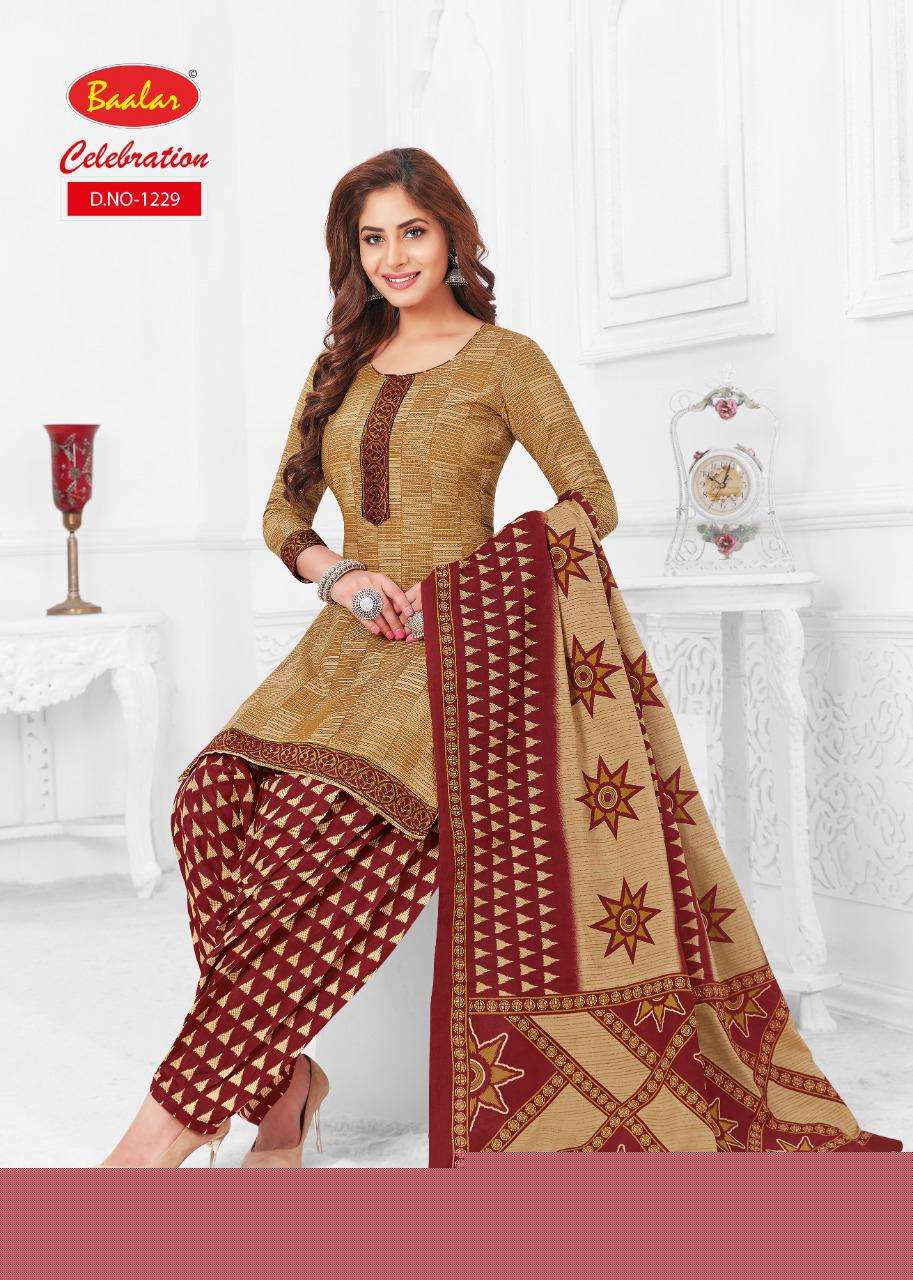 CELEBRATION VOL-12 BY BAALAR 1215 TO 1232 SERIES DESIGNER PATIYALA SUITS BEAUTIFUL FANCY COLORFUL STYLISH PARTY WEAR & ETHNIC WEAR COTTON PRINTED DRESSES AT WHOLESALE PRICE