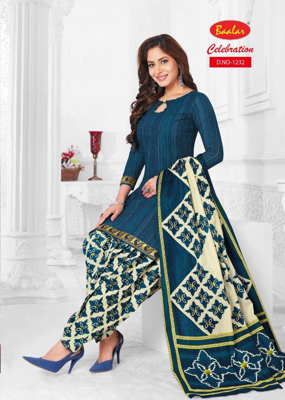 CELEBRATION VOL-12 BY BAALAR 1215 TO 1232 SERIES DESIGNER PATIYALA SUITS BEAUTIFUL FANCY COLORFUL STYLISH PARTY WEAR & ETHNIC WEAR COTTON PRINTED DRESSES AT WHOLESALE PRICE