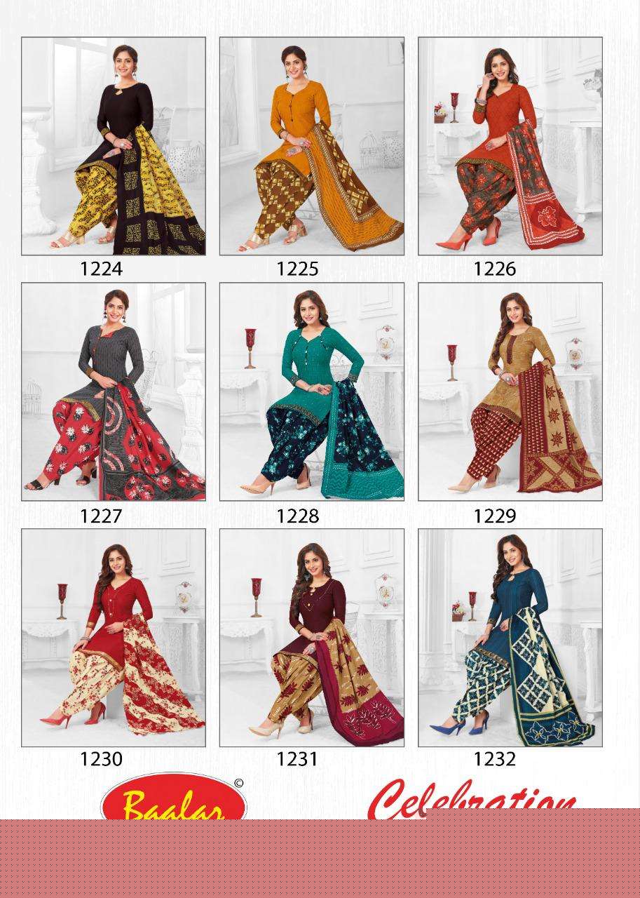 CELEBRATION VOL-12 BY BAALAR 1215 TO 1232 SERIES DESIGNER PATIYALA SUITS BEAUTIFUL FANCY COLORFUL STYLISH PARTY WEAR & ETHNIC WEAR COTTON PRINTED DRESSES AT WHOLESALE PRICE