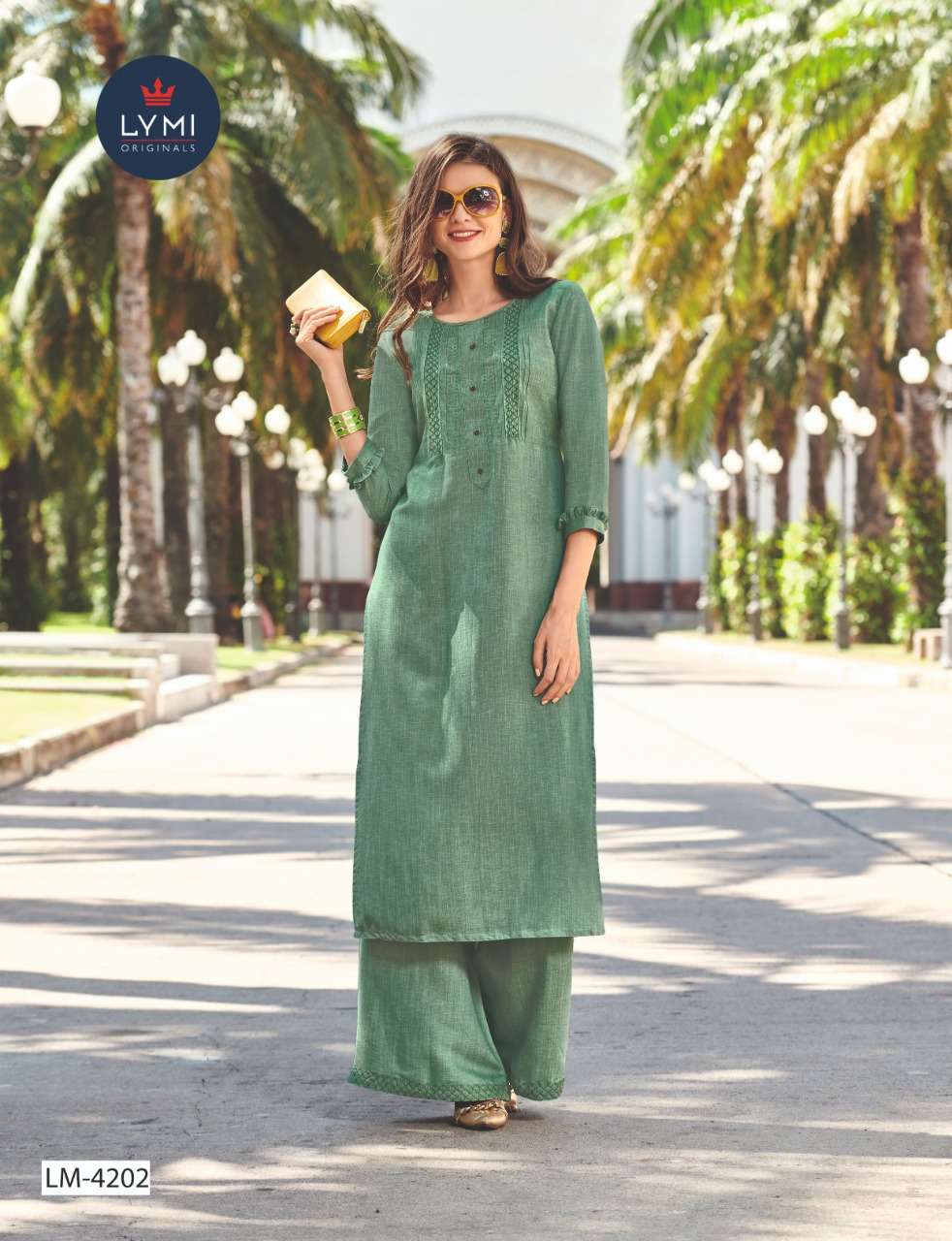 BOUNDARY BY LYMI 4201 TO 4207 SERIES BEAUTIFUL STYLISH COLORFUL FANCY PARTY WEAR & ETHNIC WEAR & READY TO WEAR LICHI RAYON WITH EMBROIDERY KURTIS WITH BOTTOM AT WHOLESALE PRICE