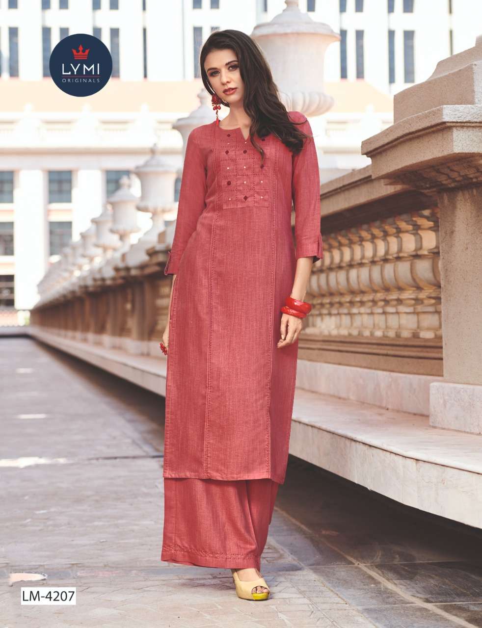 BOUNDARY BY LYMI 4201 TO 4207 SERIES BEAUTIFUL STYLISH COLORFUL FANCY PARTY WEAR & ETHNIC WEAR & READY TO WEAR LICHI RAYON WITH EMBROIDERY KURTIS WITH BOTTOM AT WHOLESALE PRICE