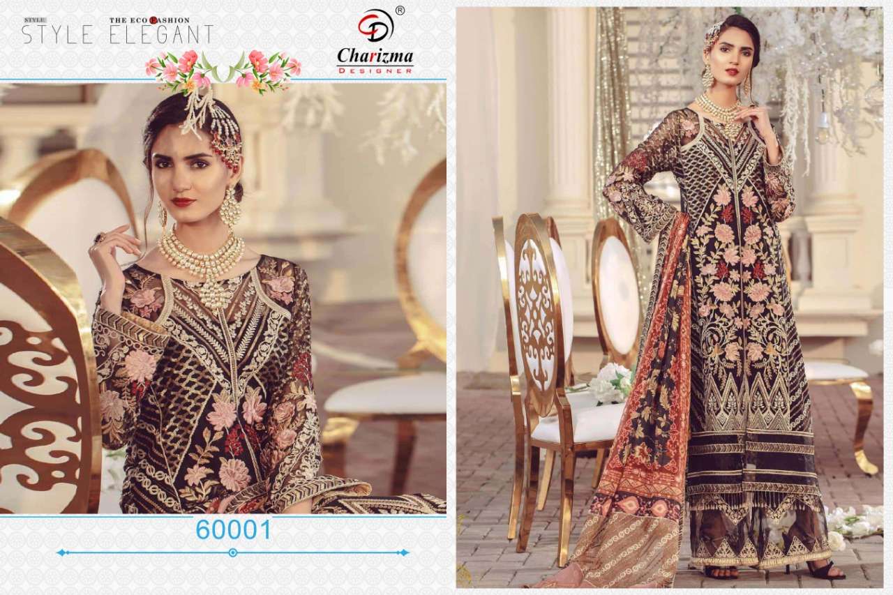 Elham By Charizma Designer 60001 To 60005 Series Beautiful Suits Stylish Fancy Colorful Casual Wear & Ethnic Wear Faux Georgette With Embroidery Dresses At Wholesale Price