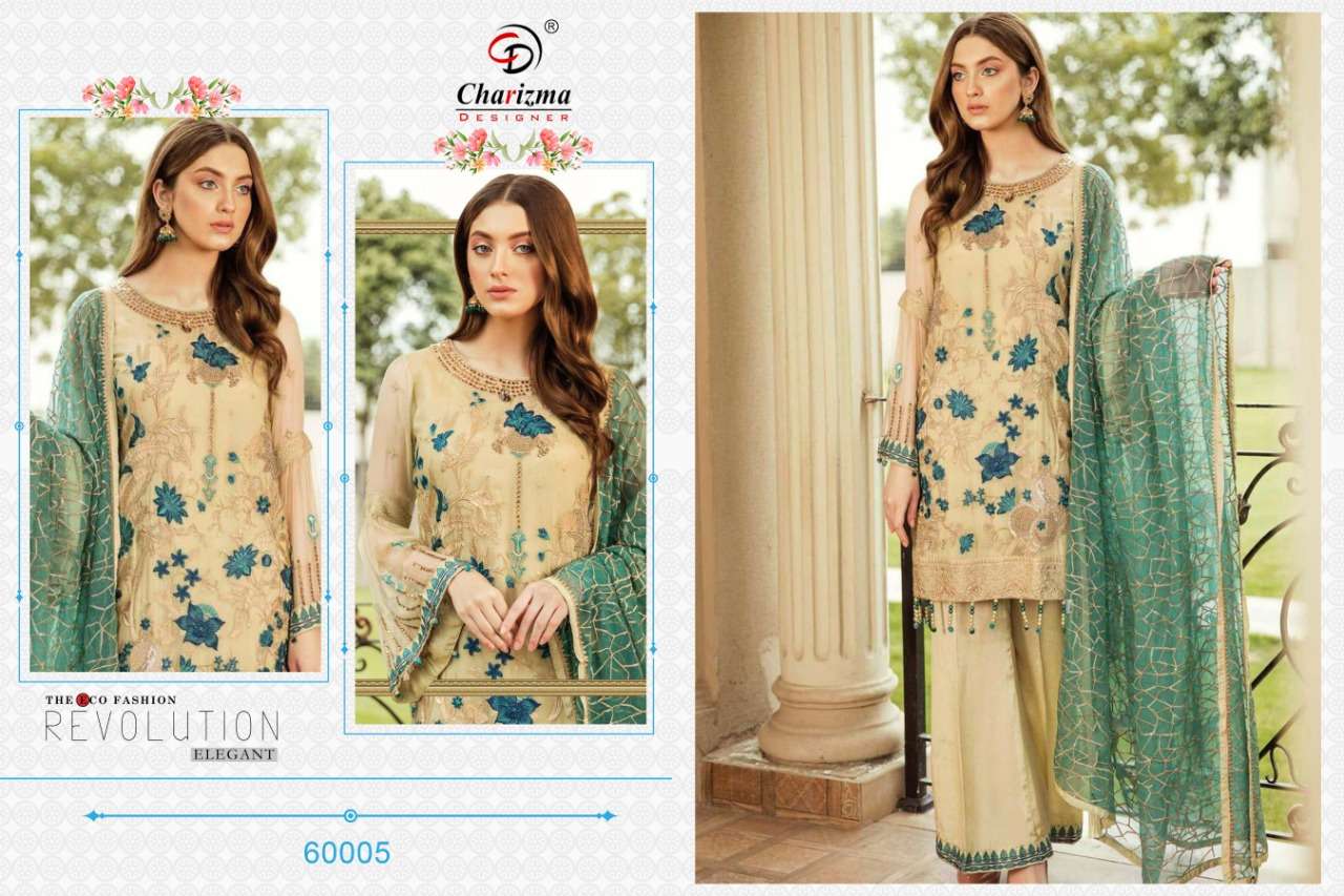 Elham By Charizma Designer 60001 To 60005 Series Beautiful Suits Stylish Fancy Colorful Casual Wear & Ethnic Wear Faux Georgette With Embroidery Dresses At Wholesale Price